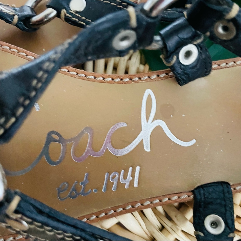 Coach Raiven Hardware Turnlock Flat Sandals Black Leather adjustable strap SZ 8 - Picture 6 of 12
